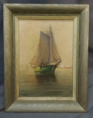 Old Antique Impressionist Oil Painting Art Signed Boat Ship Sailboat Nautical