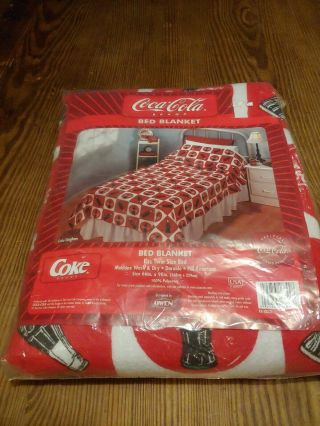 Coca Cola Bed Twin Size Blanket 66” X 90” New/old Stock 2002