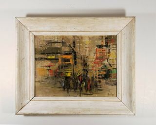 Mid - 20th Century Abstract Painting Of Nyc Downtown Crowd - 1960s - Signed Satya