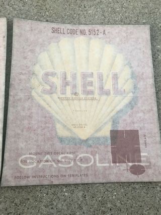 2 Vintage SHELL GASOLINE Gas Station PUMP ADVERTISING DECAL w SHELL Image NOS 2