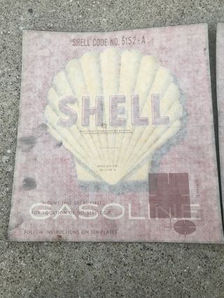 2 Vintage SHELL GASOLINE Gas Station PUMP ADVERTISING DECAL w SHELL Image NOS 3