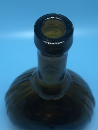 Antique Jenny Lind Fislerville Glass Hand Blown Amber Bottle - Empty 6