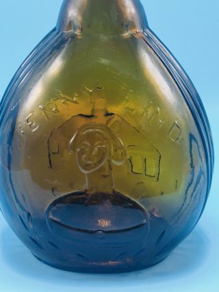 Antique Jenny Lind Fislerville Glass Hand Blown Amber Bottle - Empty 7