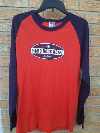 Hard Rock Hotel Xl Las Vegas Long Sleeve Shirt Softball Style Orange Made Is Usa