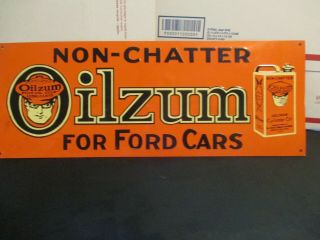 Rare Oilzum Motor Oil Ford Cars Embossed Tin Tacker Sign Gas Service