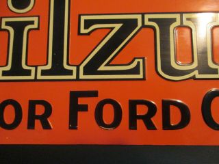 Rare OILZUM MOTOR OIL FORD CARS EMBOSSED TIN TACKER SIGN GAS SERVICE 4