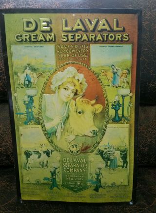 De Laval Cream Separators Cow Tin Sign Milk Cream Barn Farm Metal Dairy Antique