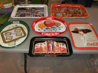 Coca - Cola Advertising Metal Trays Group Of 6 All Sizes