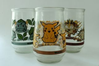 Pokemon Jelly Jars 1999 Pikachu,  Bulbasaur,  Meowth