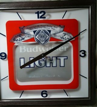 Vintage 1982 Budweiser Beer Lighted Wall Clock Sign 13,  5 " X 13,  5 "