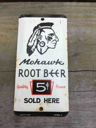 Old Mohawk Root Beer Soda Here Tin Advertising Door Palm Press Push Sign