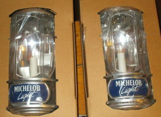 Set Of 2 Michelob Light Beer Crystal Lanterns Electric Lamp Nib