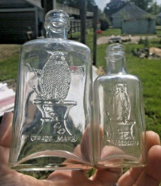 2 Different Owl Drug Co Bottles Pictured Owl On Martar 1920 