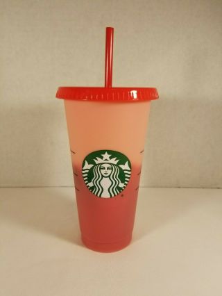 Rare Starbucks Color Changing Reusable Single Cold Cup Rose To Coral Red