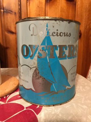 Vintage Hughlett Seafood Va Oyster Gallon Tin Can Kilmarnock Va 267 22482