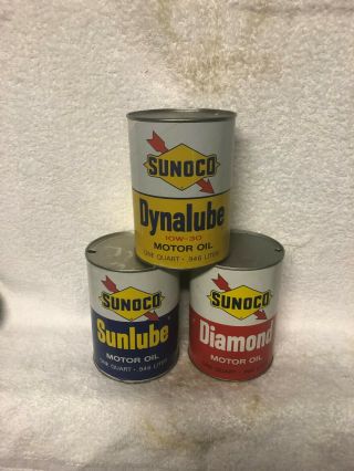 3 Vintage Sunoco 1 Qt.  Motor Oil Can Empty