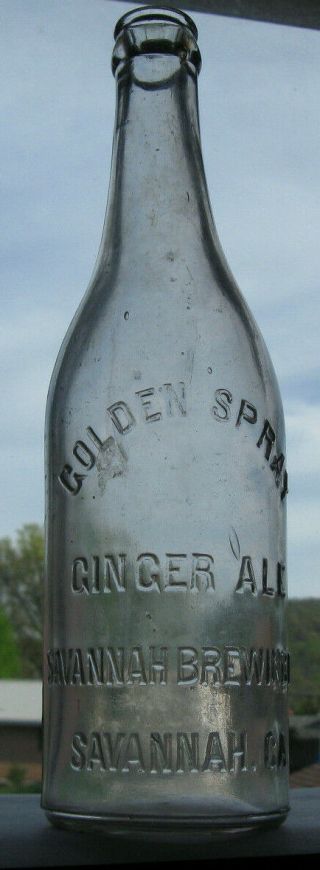 Golden Spray Ginger Ale Savannah Brewing Co.  Ga Bottle,  Antique Soda Beer Georgia