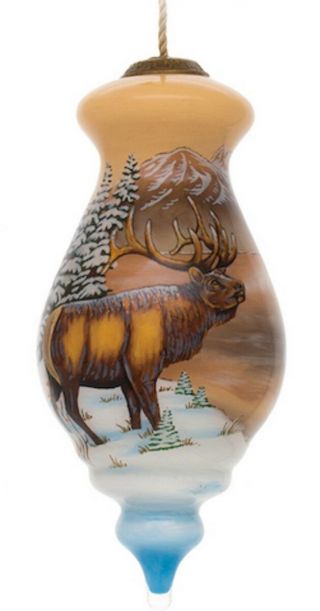 Elk Cabin Hand Painted Glass Ornament Artist Paul Timm Inner Beauty Gift Box