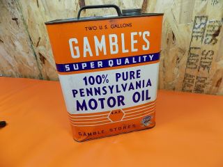 Vtg Gambles 100 Pennsylvania Motor Oil 2 Gallon Oil Can Gamble Stores Gas & Oil 4