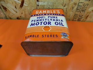 Vtg Gambles 100 Pennsylvania Motor Oil 2 Gallon Oil Can Gamble Stores Gas & Oil 7