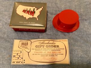 Vintage Collectible Adam Red Plastic Top Hat Salesman Sample & Box