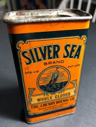 Silver Sea Cloves Spice Tin Koenig Coffee Co Cincinnati Ohio Ship Logo