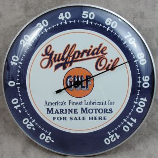 Gulf™ Gulfpride Oil Marine Motors Thermometer 12” Round Glass Dome Sign