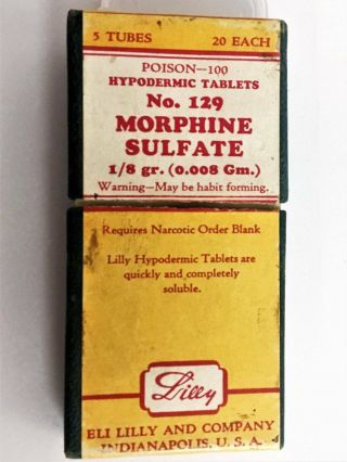 Morphine Sulfate Hypodermic Tablets Box And Vials Lilly 1/8 Gr Poison