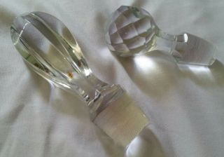 Vintage Pair Crystal Large Glass Bottle Decanter Stoppers Faceted 3 & Oblong