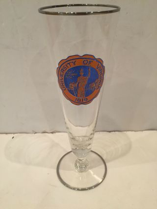 Vintage Uva University Of Virginia Pilsner Beer Glass - Silver Rim & Base