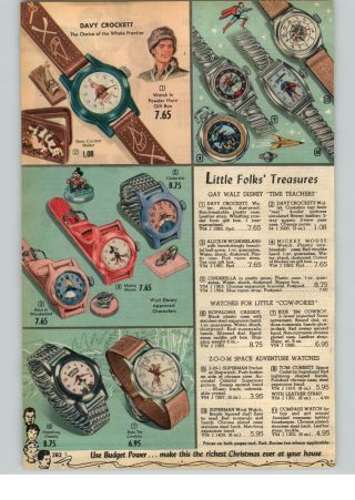 1955 Paper Ad Davy Crockettt Tom Corbett Superman Wrist Watch Live Pony Monkey