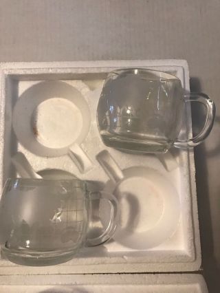 4 Vintage The Nestle Co World Globe Etched Frosted Glass Cocoa Coffee Mugs Cups
