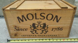 Vintage Molson Beer Canada Wooden Crate Sliding Lid Wood Box Advertising Old Bar