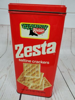 Vintage 1981 Keebler Zesta Saltine Crackers Tin Red With Lid Square