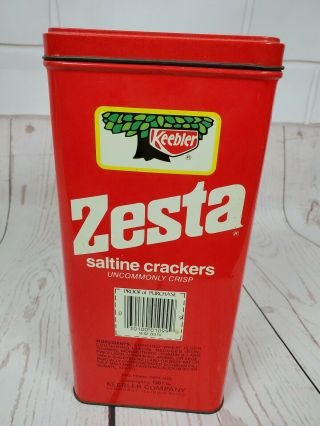 Vintage 1981 Keebler ZESTA SALTINE CRACKERS TIN Red with Lid Square 4
