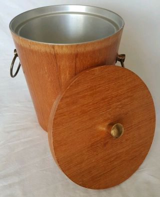 Vintage Mid Century Amthor Imports Teak Wood And Metal Ice Bucket