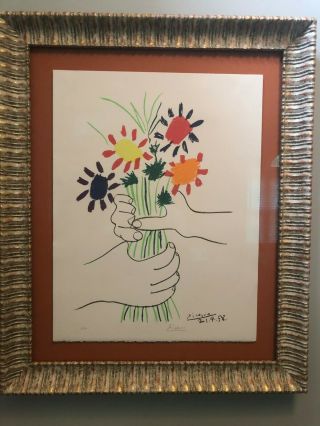 Pablo Picasso " Bouquet Of Flowers " Painting.  Artist Pencil Signed.  Authentic