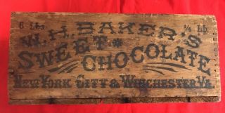 Rare Antique 1880’s W.  H.  Baker’s 1/4 Pound Sweet Chocolate Box Reduce priced 3
