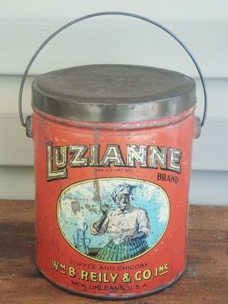 Rare Luzianne 3lb Coffee Can Tin Pail Mammie Sign Black Americana