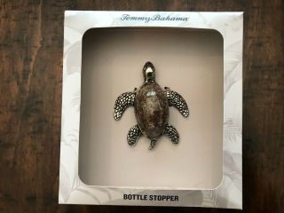 Tommy Bahama Bottle Topper Stopper Sea Turtle Polished Shell Chrome Gift Box