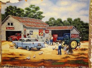 Nwt Coca Cola John Deere Gas Station 1955 Chevy Renfroe Tapestry Afghan Throw