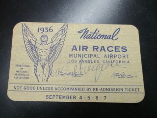Rare Vintage Orig.  1936 National Air Races Large 5 X 3 " Admission Ticket L A