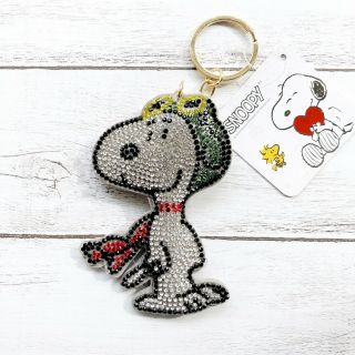 Peanuts Snoopy Flying Ace Rhinestone Key Chain Bag Charm Key Ring Ornament Tag