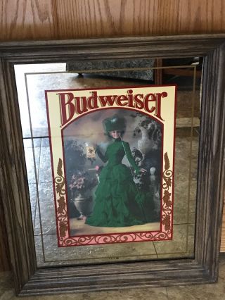 Budweiser Bar Sign Mirror Victorian Lady Green Dress Beer Anheuser Busch