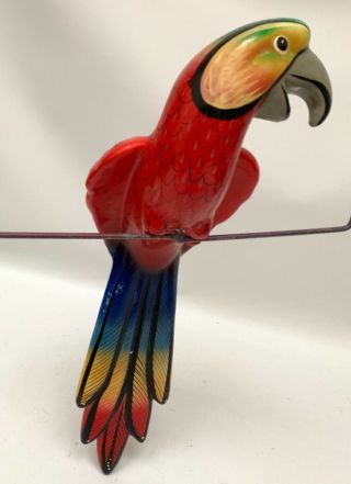 Vintage Ceramic Hanging Red Parrot On Perch Tiki Bar Room Bird 23”