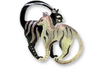 Looking Back Cat Pin,  Zarah,  Sterling Silver,  Hand Painted,  Cat Brooch