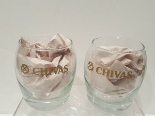 (set Of 2) Chivas Regal 3.  75 " Whiskey Rock Glass Cups With Gold Letters.  Vintage