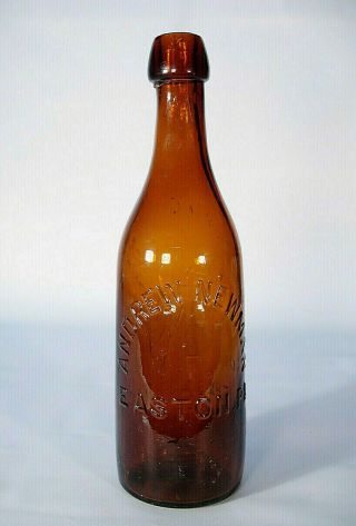Andrew Newman Easton Pa Amber Color Blob Top Soda Or Beer Bottle