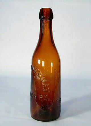 ANDREW NEWMAN EASTON PA AMBER COLOR BLOB TOP SODA OR BEER BOTTLE 2