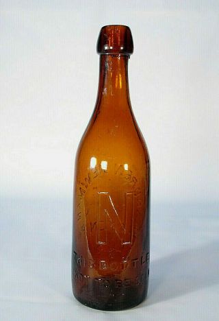 ANDREW NEWMAN EASTON PA AMBER COLOR BLOB TOP SODA OR BEER BOTTLE 4